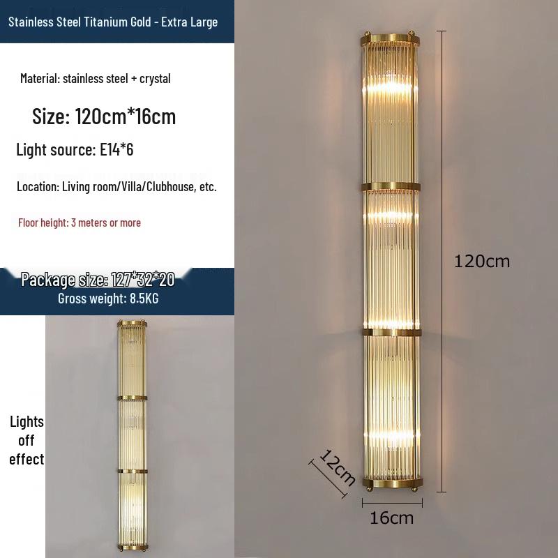American Crystal Wall Lamp: Minimalist Nordic Stainless Steel Fixture for Living Rooms, Staircases, and Bedrooms.