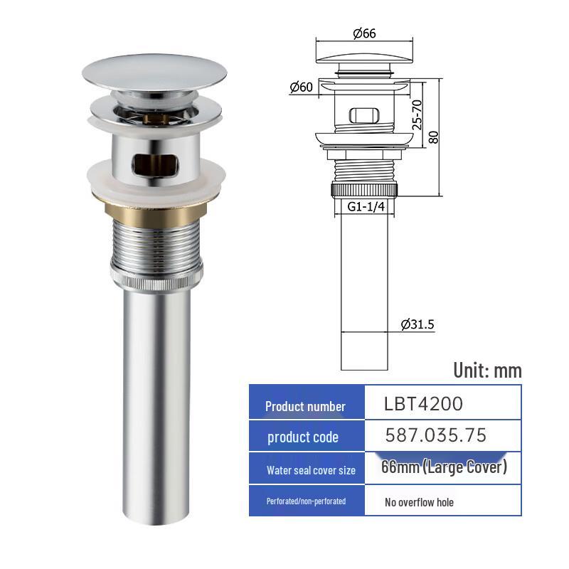 Lantuan Stainless Steel Pop-up Basin Drain