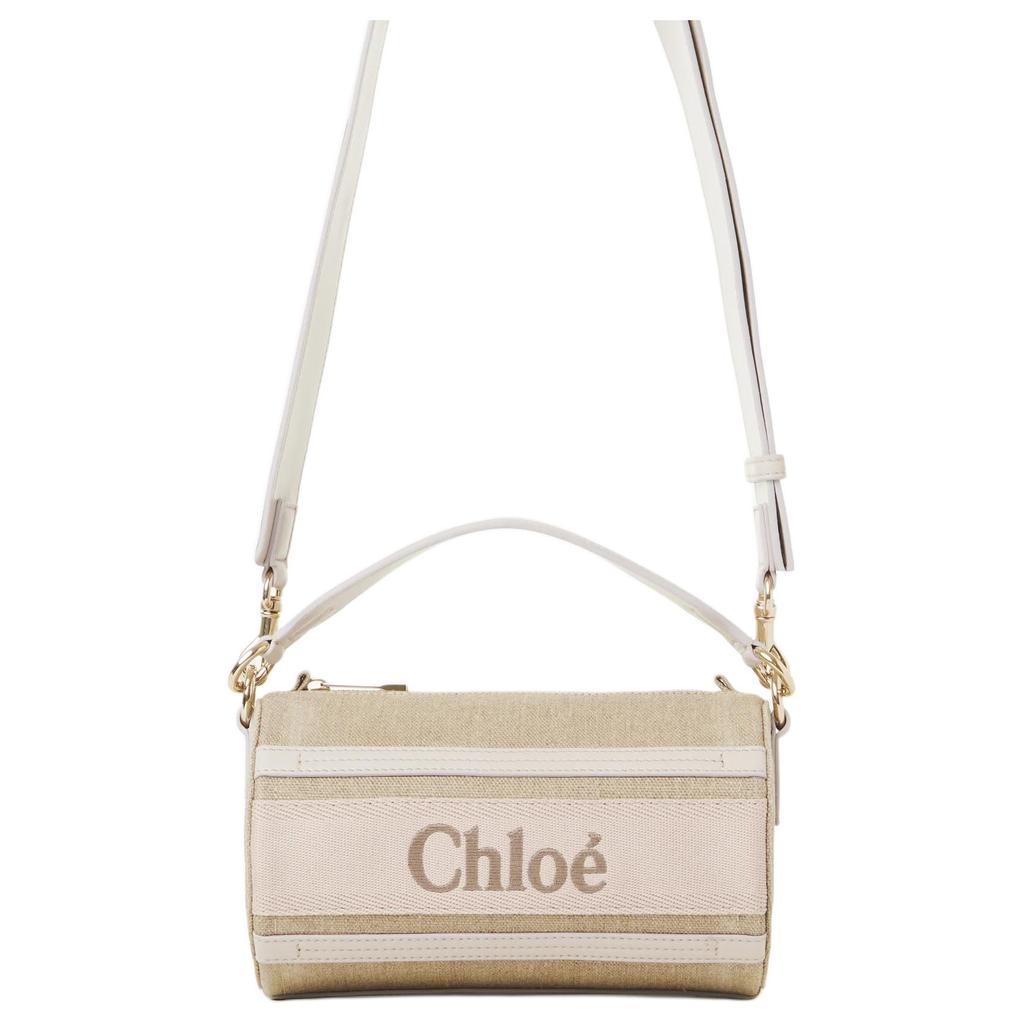 Chloe Holz Verstellbar Abnehmbar Schultergurt Reißverschluss Leinen und Kalbsleder Crossbody Tasche Damen Taschen Wild-Grau CHC24-AS682L17-084