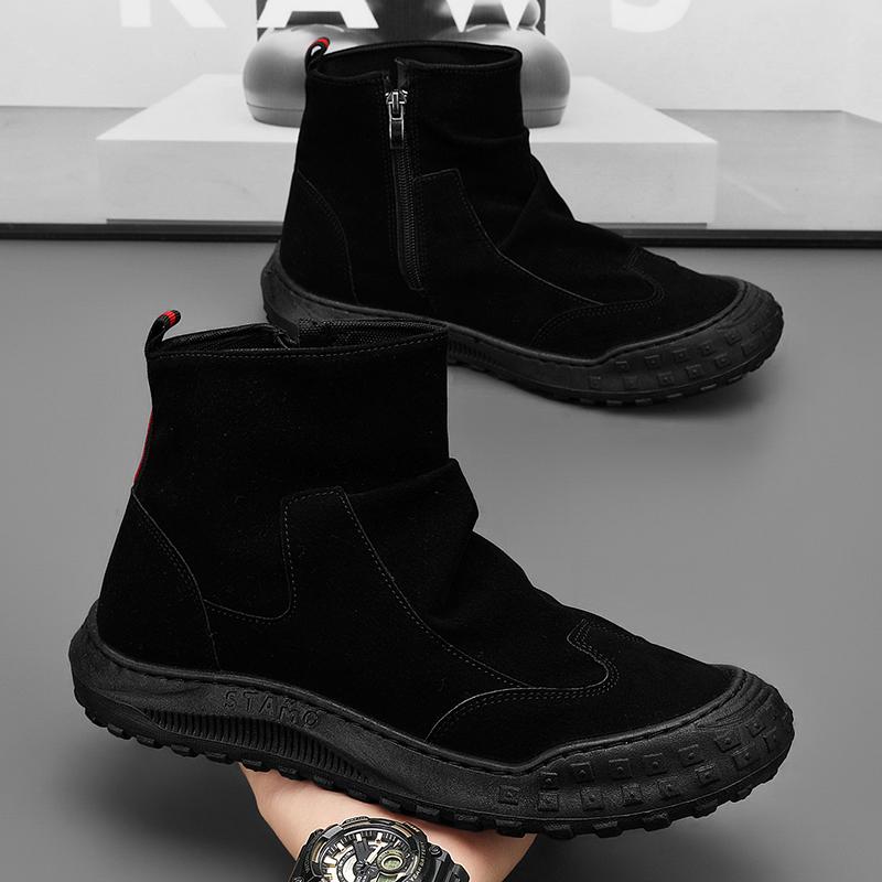 

2024 осень новые мужские повседневные туфли удобные высокие ботинки из искусственной кожи военные ботинки ретро износостойкая обувь для улицы 39 чёрный