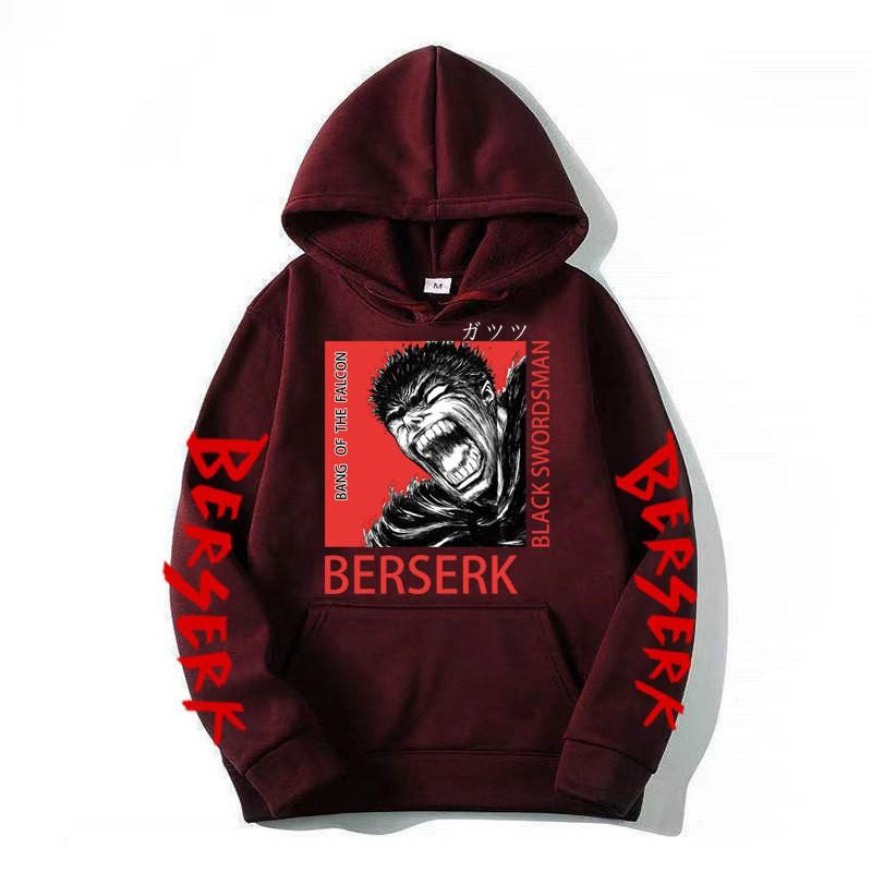 Berserk Anime Hooded Fleece Sweatshirt Men Women Loose Fit Streetwear Pullover Casual Sportswear