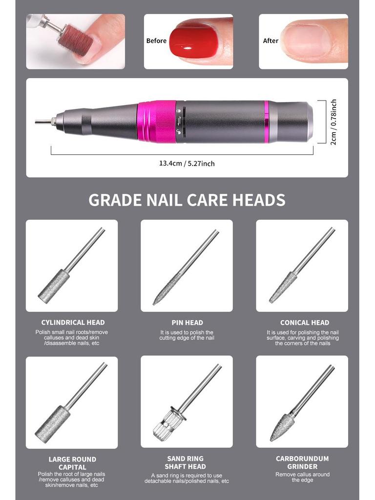 Set Trapano Unghie Portatile Ricaricabile 35.000 RPM