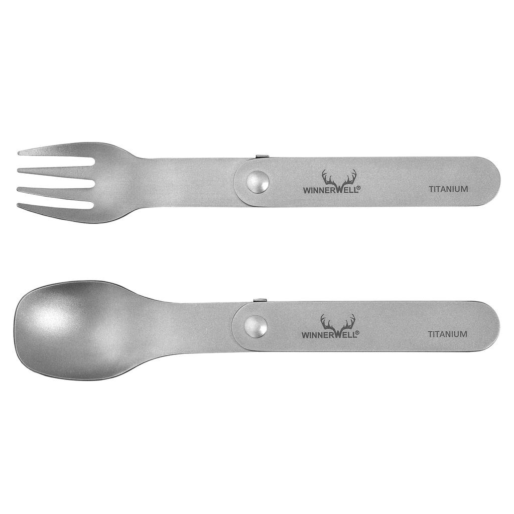 WINNERWELL Titanium Folding Fork & Spoon Set, Lightweight, for Camping, Outdoor Touring, Backpacking, and Bushcraft [Official Japanese Product]