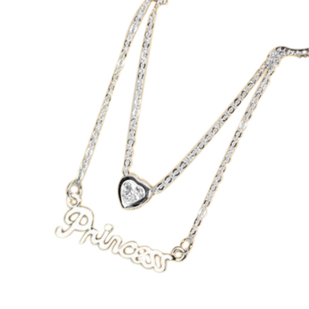 

Women Heart Pattern Necklace Lady Girl Zircon Neck Pendant Double Layers Jewelry