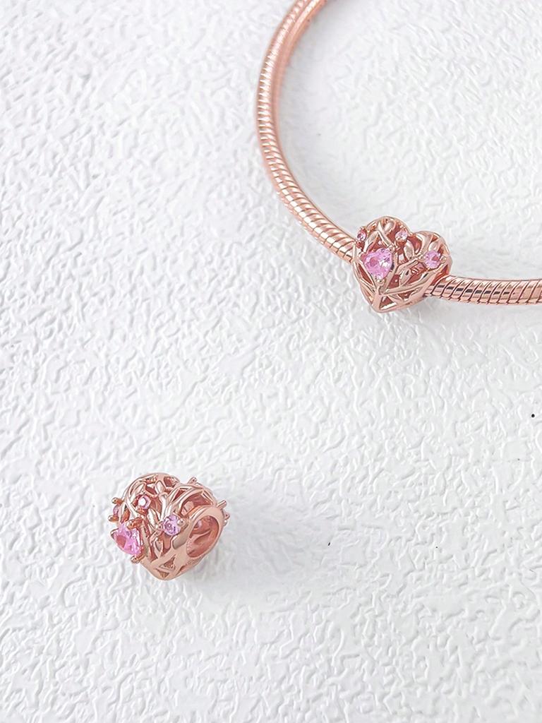 Valentine'S Day Love Roses Beads Charm Copper Plated Fit Charms Copperoriginal Bracelet For Jewelry Making Diy Charm