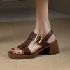 Britischer Retro-Stil Ein-Wort-Sandalen Damen Sommer mittlerer Absatz 2025 neu offen Zehen Schnalle dicker Absatz Römersandalen