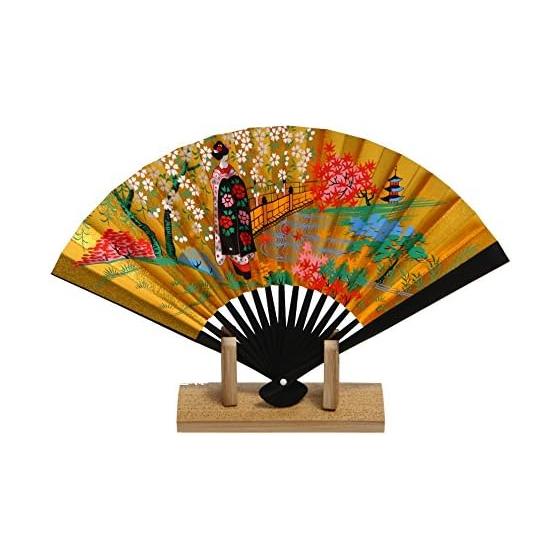 [Hasegawa] Kyoto Fan, Decorative Fan, Black Dyed Bone, Fan Stand, Comes with Stand, Boxed