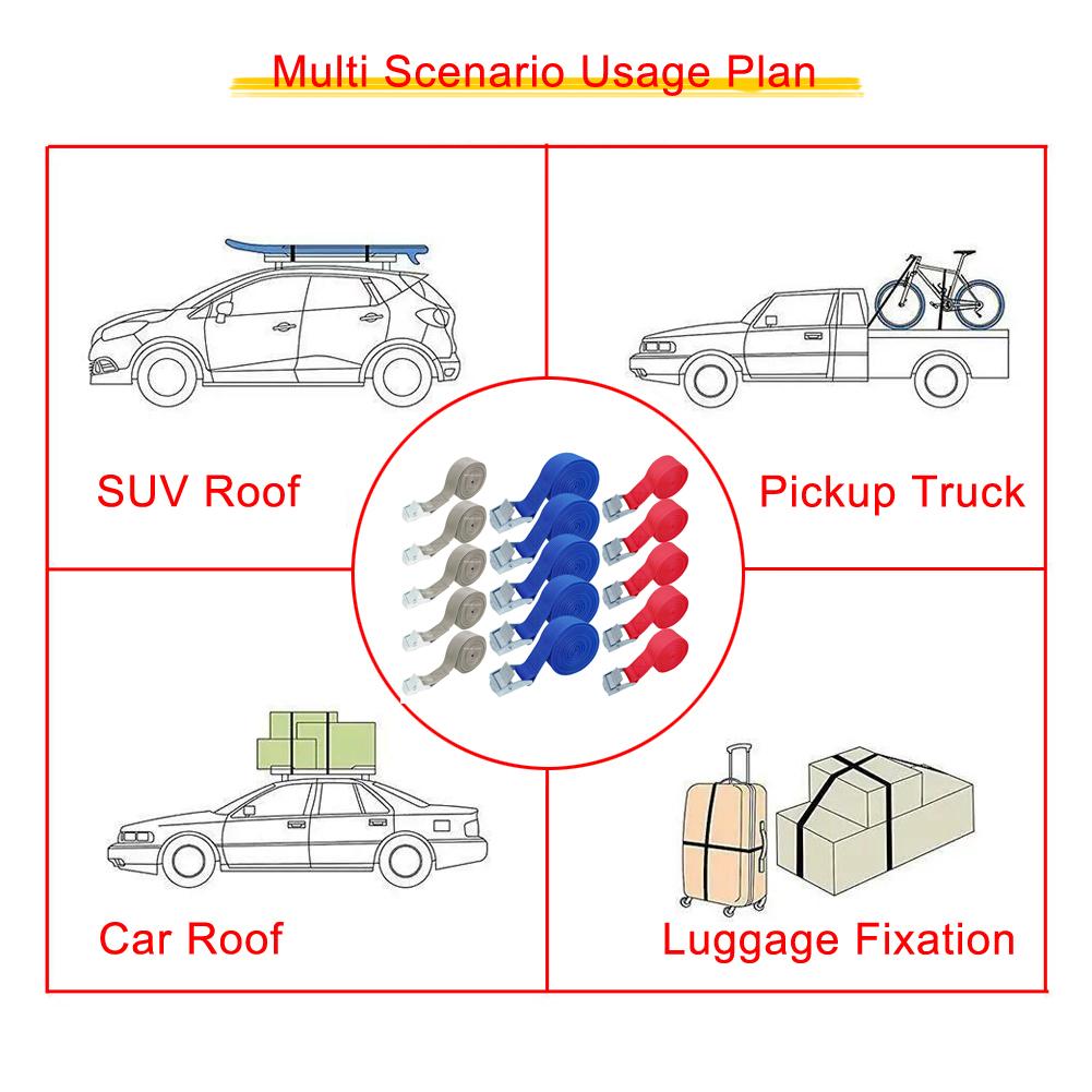 5pcs 2M Buckle Tie-Down Belt Cargo Straps For Car Motorcycle Bike With Metal Buckle Tow Rope Ratchet Belt for Luggage 3 Colors
