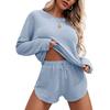 2026 Women Knit Pajama Set, Long Sleeve Top & Shorts, Casual Loungewear Home Sportswear