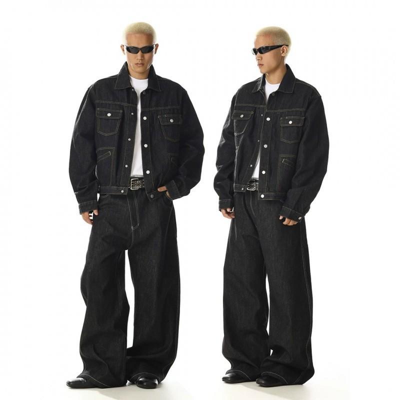 Mens Relaxed Fit Washed Denim Jacket With Multiple Pockets Casual Outerwear