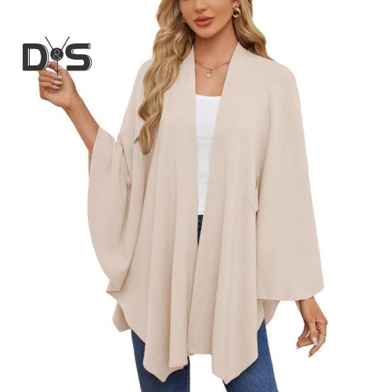 

Плащ-топ женский однотонный цвет рукава летучая мышь стиль шаль пальто средней длины крест-накрест дизайн плащ стиль блузка абрикосовый