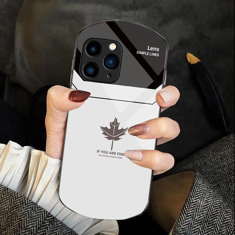

Far Peak Blue Maple Leaf For Iphone 11 12 13 14 15 Pro Max Plus Mini 7 8 Se 2020 X Xs Xr Elliptical Tempered Glass Phone Case For iPhone 14