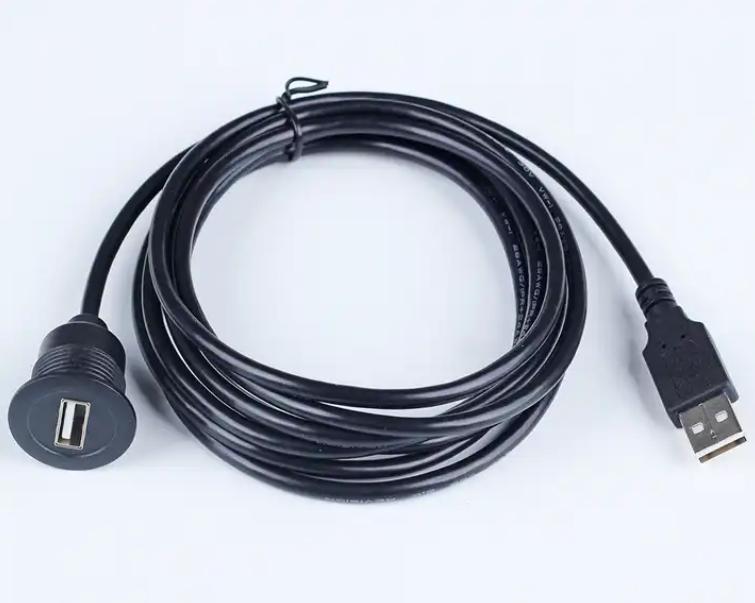 Black Nut Lock Car Accessories Electronics Panel Mount USB Extension Flush Mount Cable for Car with Thread
