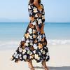Women's Fashion V-Neck Floating Beach Dresses Seven Sleeve Floral Printed Dresses