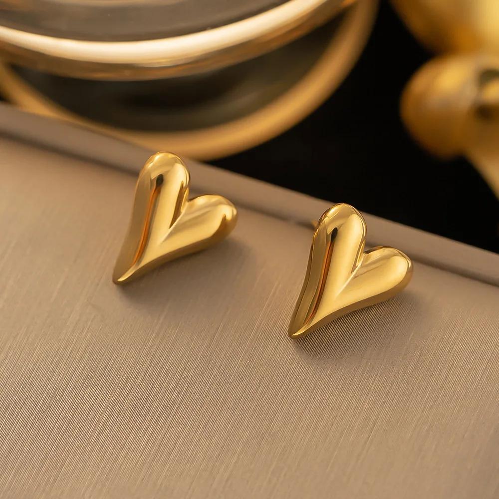 

Charm Fashion Heart Stud Earrings for Women Luxury Gold Color Stainless Steel Korea Earring Jewelry Accessory Gift Colorfast золотой