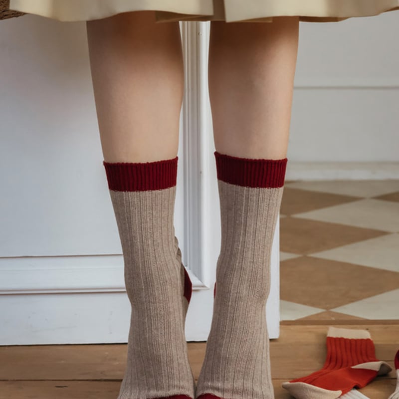 

носки биарриц [3 пары] носки в рубчик с цветными блоками Tenten 6 цветов Ivory 3-legged