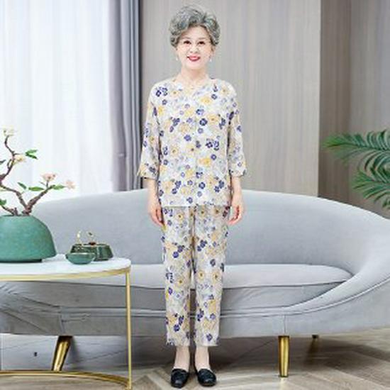 

Elder Women s 2-Piece Suit: 3/4 Sleeve Homewear Set, Loose & Lightweight 4XL (125-135 jin)