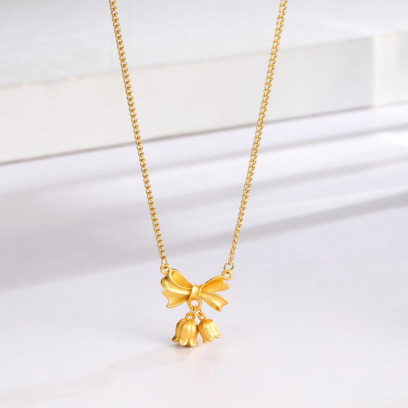 

Elegant Bow Lily of the Valley Titanium Steel Clavicle Necklace for Women – Romantic Princess Style