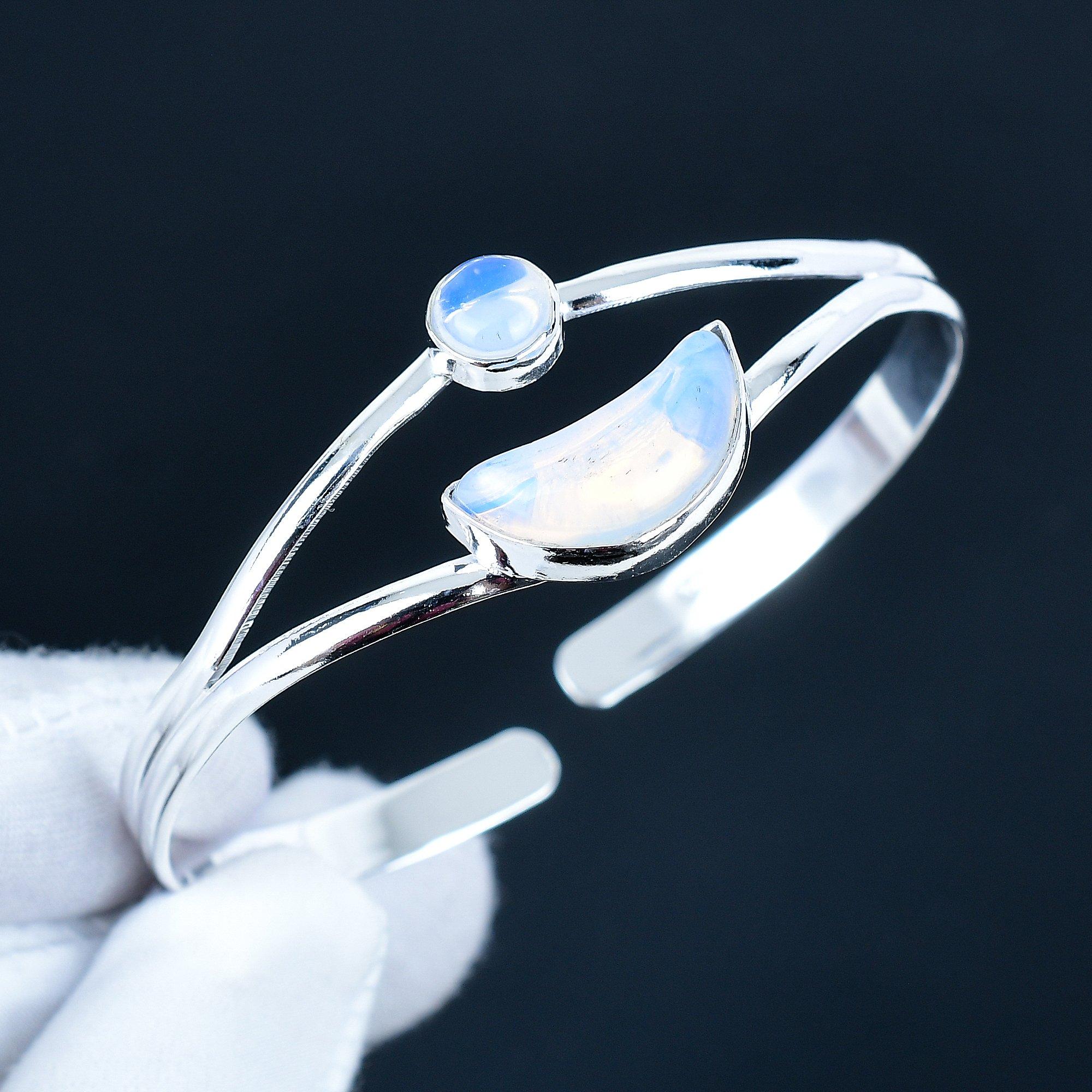 

Milky Opal Gemstone Handmade Cuff Bangle 925 Sterling Silver Cuff Bangle, Milky Opal Bracelet For Wife , Unisex Bangle, Engagement Gift 7 белый