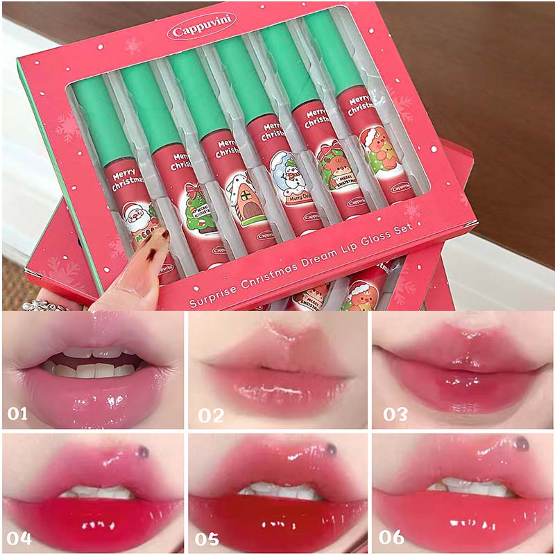 Cappuvini Christmas Surprise 6 Piece Liquid Lipstick Gift Set Matte Velvet Long Wearing Festive Colors Holiday Party Present 12g