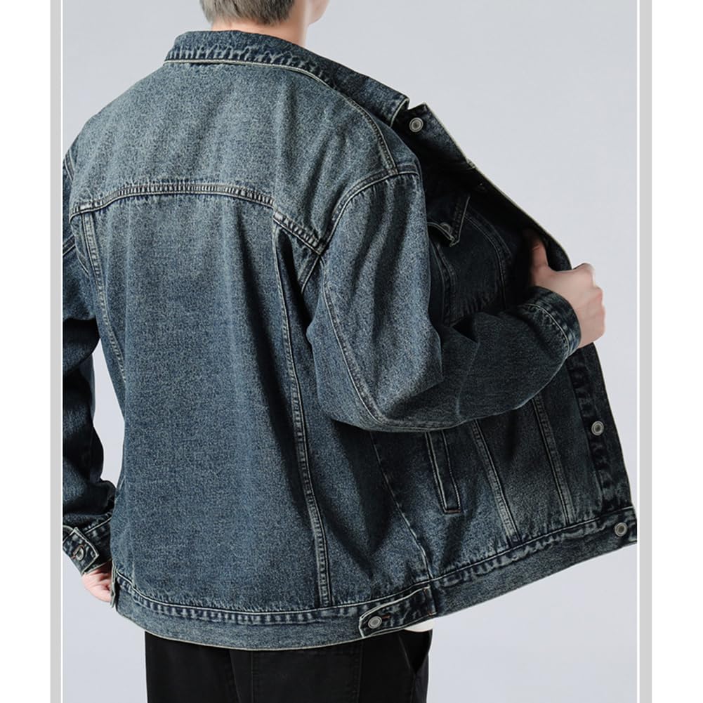 TYYRBMG Denim Back Plus Long CXH754 Men's Jacket, Casual, Washed, Slit, Sukajan, Business, Sizes, Spring, Indigo, Sleeve, Spring, Summer, Fall, (XL,