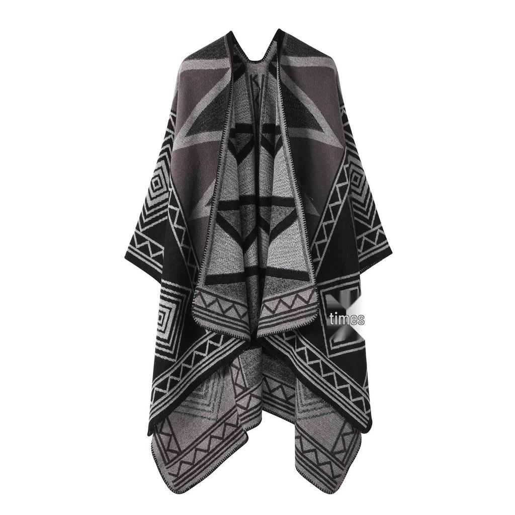 Solid Color Striped Shawl Cardigan: Warm, Versatile Imitation Cashmere Scarf for Autumn and Winter