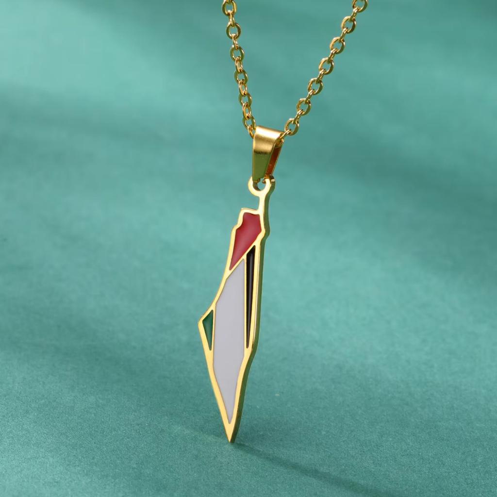 LIKGREAT Roestvrij Staal Palestina Kaart Hanger Ketting Goudkleur Sieraden Dames Choker Druipolie Geografie Nekketting Groothandel