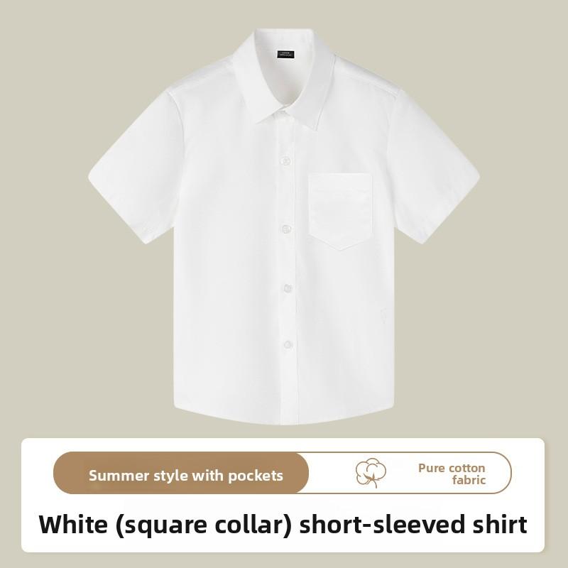 Dětské bavlněné tričko s krátkým rukávem Pohodlné Šetrné k pokožce Jednobarevná vrchní část S plisovaným detailem Pro kluky Dívky Školní uniforma Oblečení na vystoupení