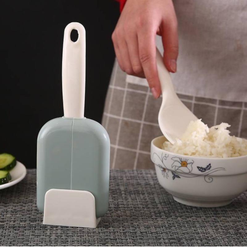 Nonstick Stand-Up Rice Spoon With Automatic Open Dust Cover Heat Resistant Serving Spoon Rice Paddle