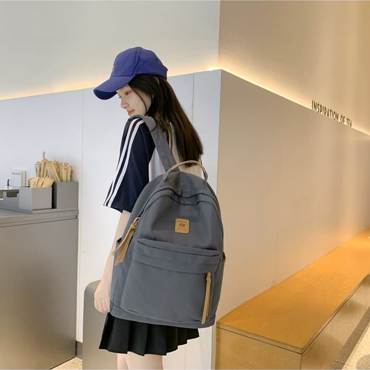 New Simple Solid Color Backpack Student Backpack