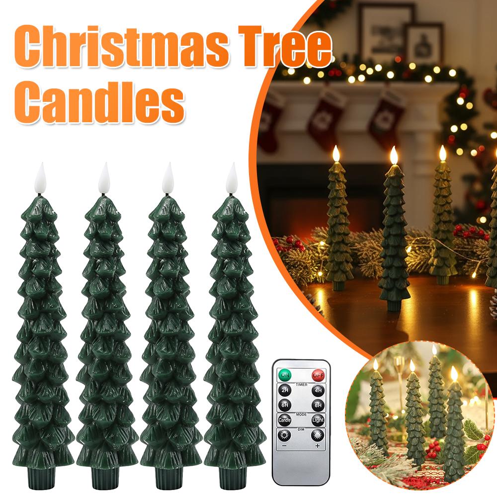 1/2/3/4PCS Christmas Tree Candles Battery Operated LED Christmas Tree Flameless Taper Candles Window Candle for Christmas Decor