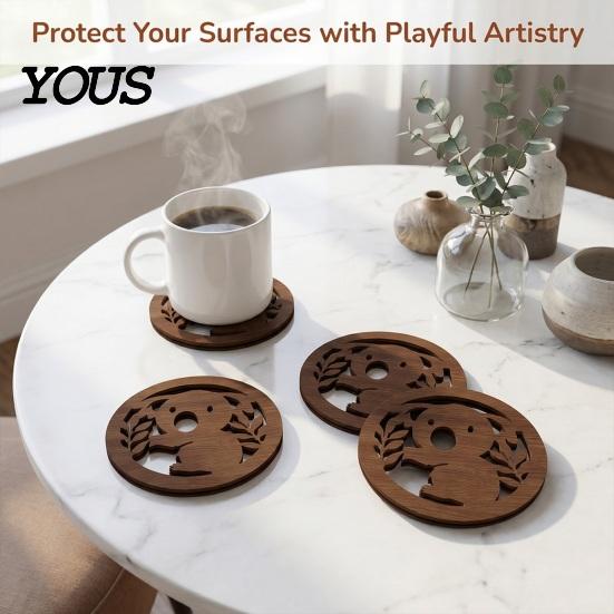 Coffee Table Protection Halloween Wooden Coasters, Decorative Drink Heat Resistant Mats Home Holiday Decorations for Mugs, Waterproof
