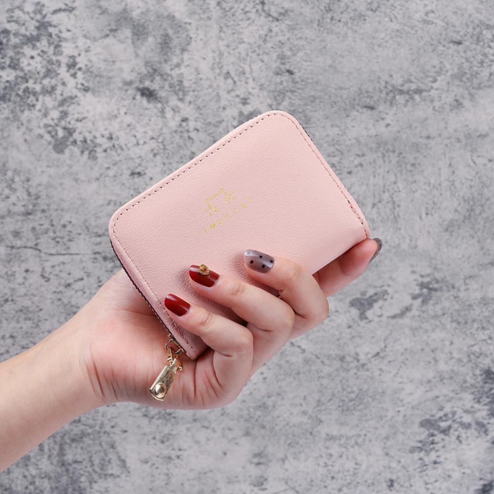 

Portable Pu Leather Short Wallet Zipper Closure Cute Style Women Card Holder Simple Design Large Capacity Coin Purse For Women розовый