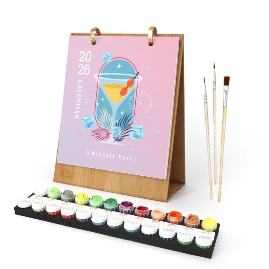 2026 Desk Calendar Water-Resistant Multipurpose Monthly Desk Calendar with Pre-Printed Canvas Paints DIY Art Supplies