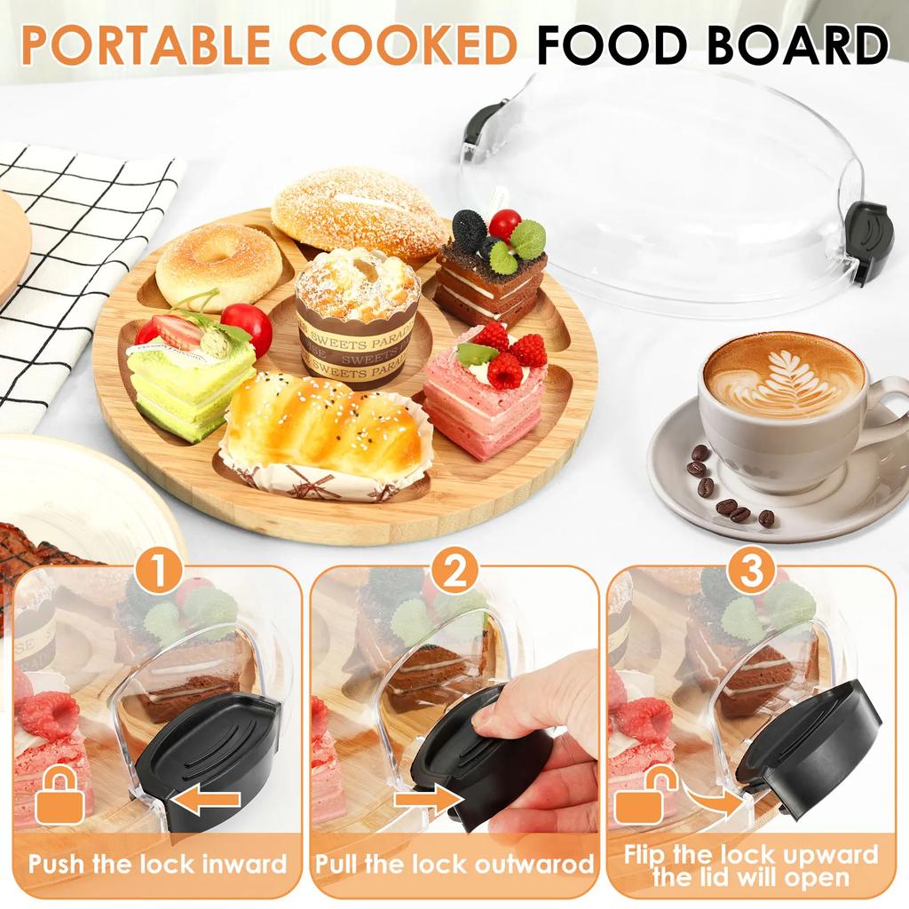 Charcuterie Board with Lid Handle Portable Cheese Boards with 7 Compartments Bamboo Meat Fruit Serving Tray for Kitchen Picnic