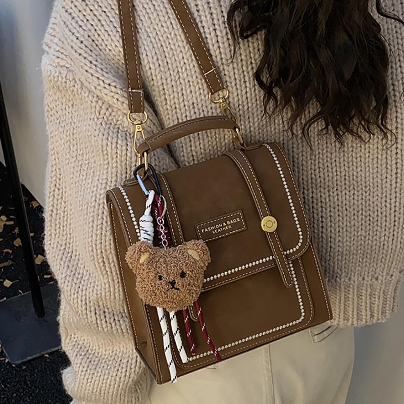 Retro Niche Design Backpack Fashion Portable Backpack British Daily Commuting Backpack Female Mini Schoolbag Girl PU Leather