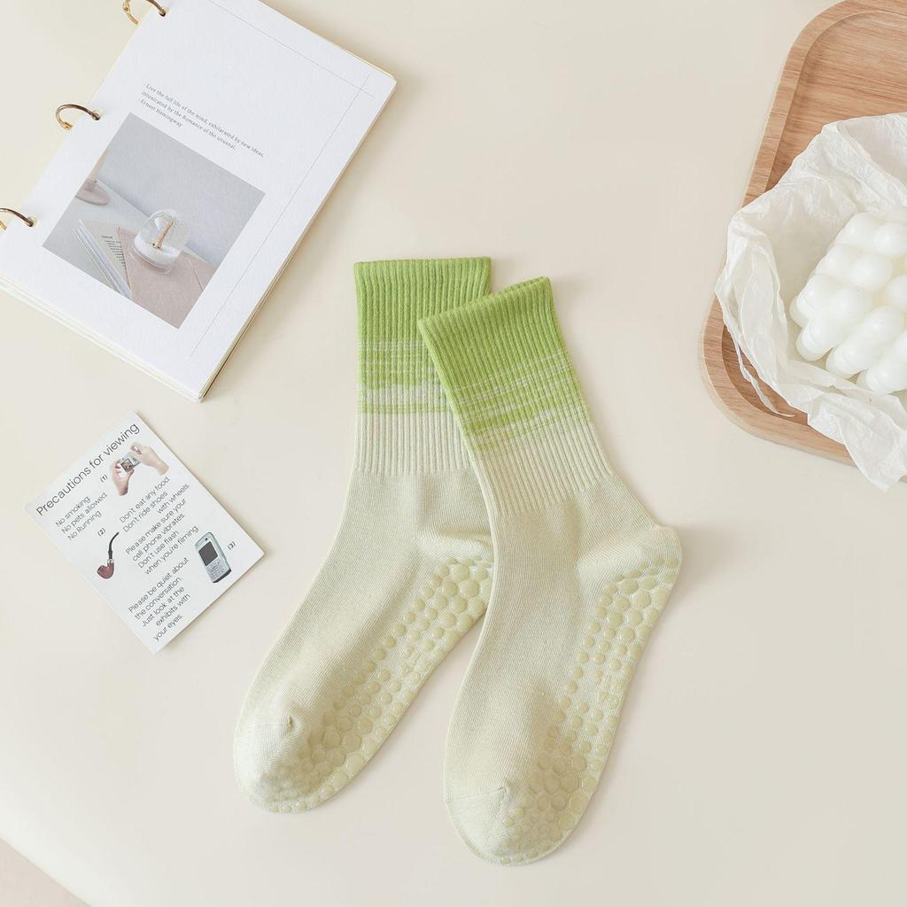 Women's Gradient Yoga Socks: Sweat-Absorbent Mid-Calf, Non-Slip Silicone, Versatile for Pilates and Fitness, Cotton Blend