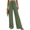 Women Wide Leg Split Pants Drawstring Waist Pockets Casual High Waist Pleated Beach Trousers Lightweight Loose Fit