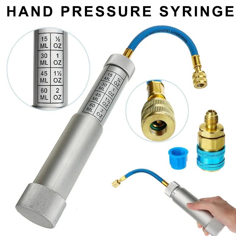 

R134A Liquid Fuel Injector 2Oz Oil/Dye Syringe Car Air Conditioner Refill Dye/Oil Injector 1/4 Inch Sae Refrigerant Fluid Filler срібний