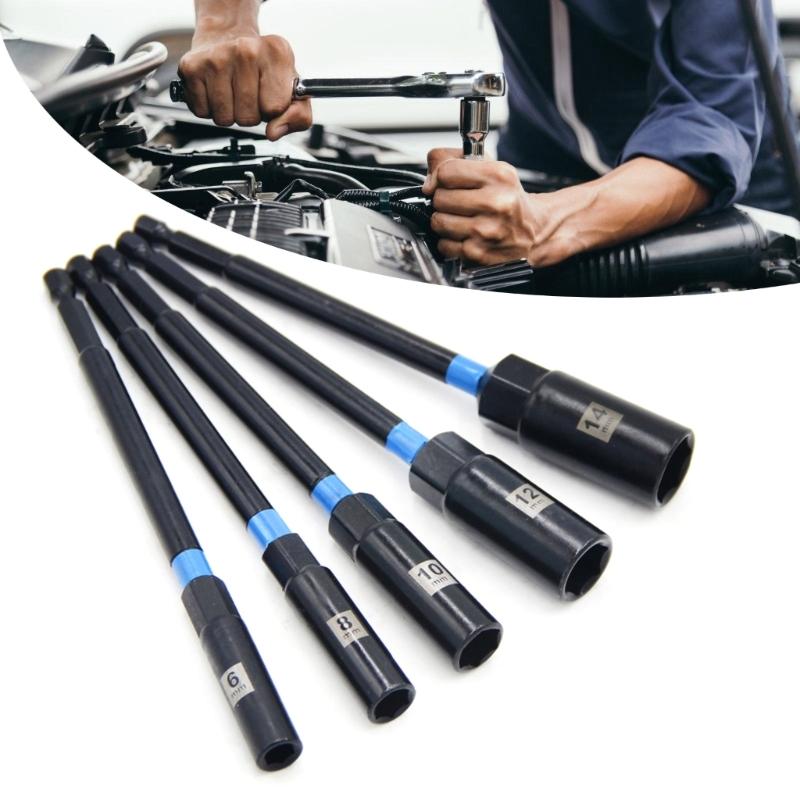 Packung mit 5 langen Sechskant-Steckschlüssel-Sets für Elektro- und Druckluftwerkzeuge mit Legierungsstahlkonstruktion