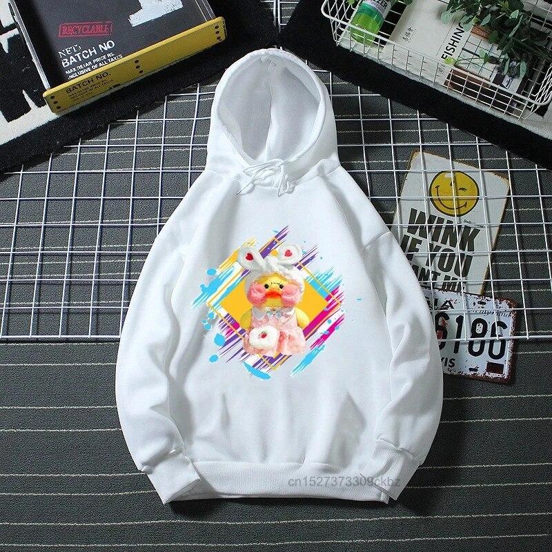 Cute Lalafanfan Hoodies Kawaii Cafe Duck Cartoon Print Boys Hoodies Funny Baby Casual Girl’S White Sweatshirt