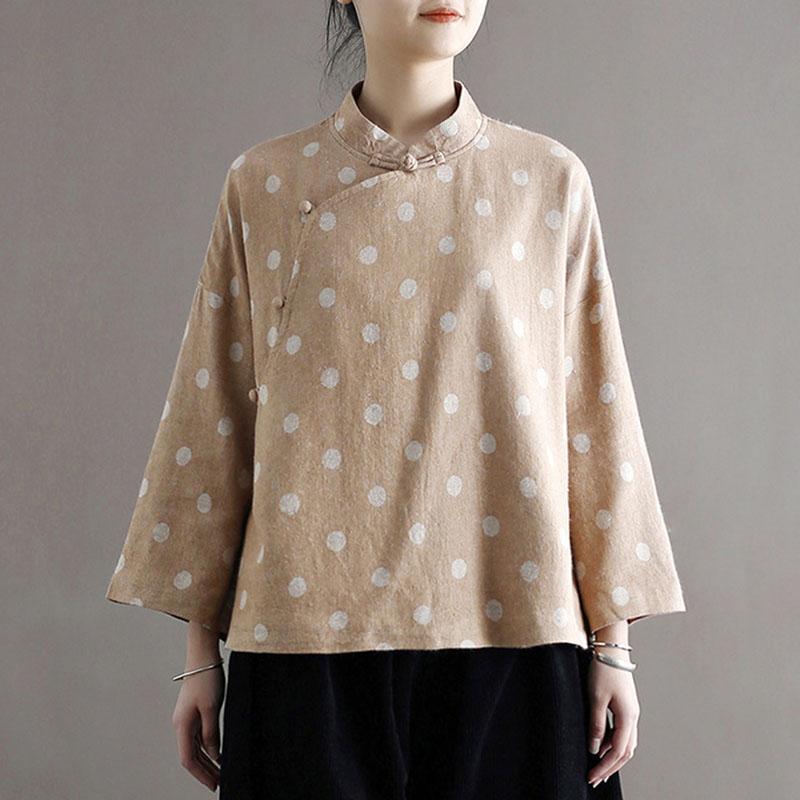 

Johnature женские винтажные свободные пальто с потертостями стоячее свободное пальто в горошек с длинными рукавами весенняя одежда в китайском стиле One Size жёлтый