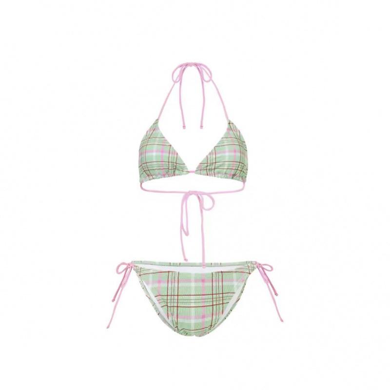 

New girls Japanese plaid small breasts sexy split swimsuit women beach vacation retro m 40-47.5kg розовый зеленый
