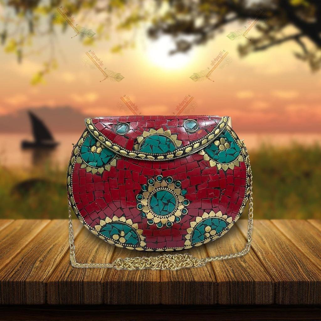 Bridal Women's Antique Brass Purse Ethnic Handmade Metal Clutch Bag