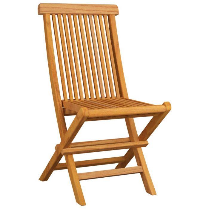 Chaises de jardin pliables en bois de teck massif avec coussins gris - VIDAXL - 4 pcs - Extérieur - Naturel