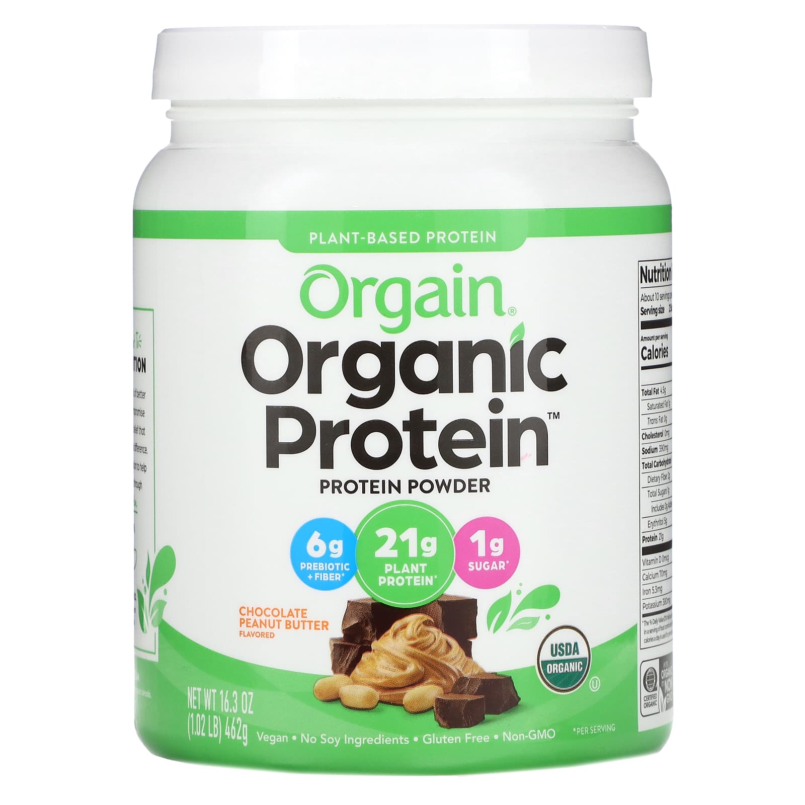 

Orgain, Organic Protein Powder, Plant-Based, Chocolate Peanut Butter, 1.02 lb (462 g)