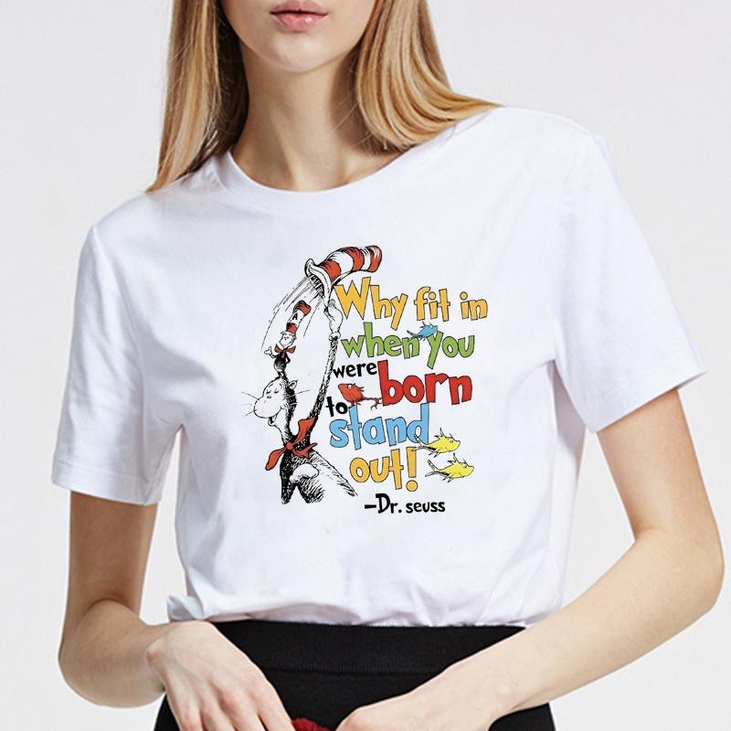 Dr Seuss Print Women T Shirt Short Sleeve Versatile Streetwear O Neck Vintage Harajuku Loose Women Tshirt Ladies Tee Shirt Tops M