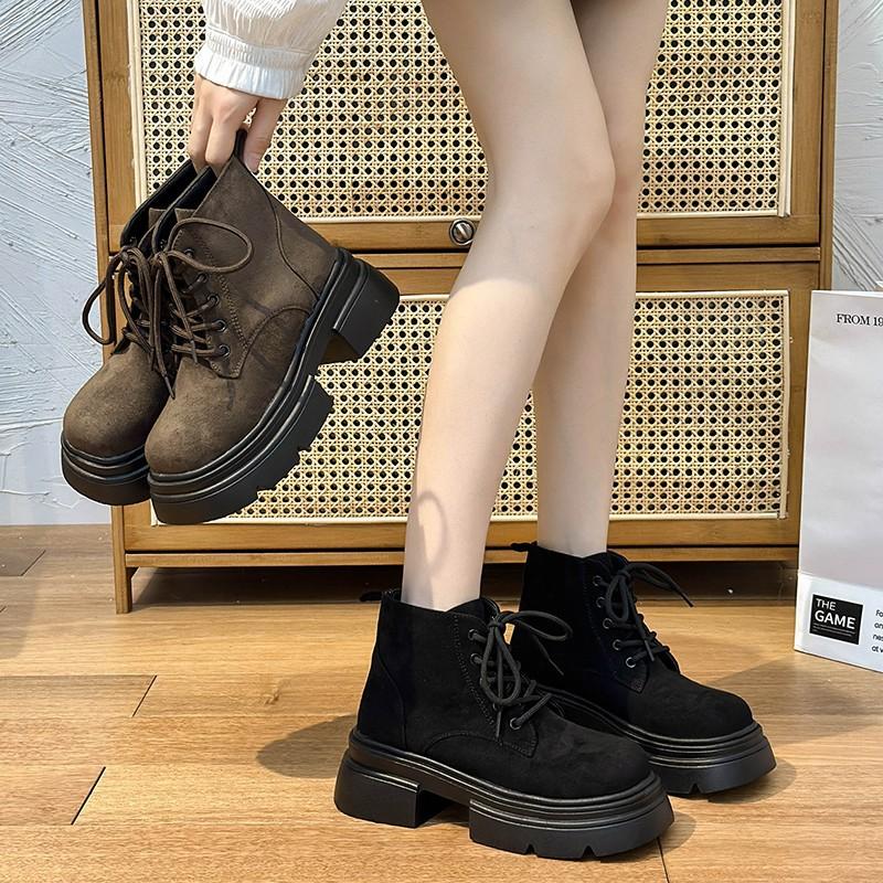 Thick-soled Martin Boots Women's Autumn and Winter New Square Head Lace-up Retro Student Short Boots