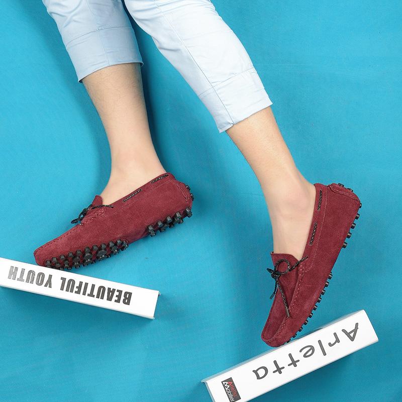 Big Size 46 47 Wine Red Man Moccasins Men Loafers High Quality Leather Shoes Slip On Flats Shoes Casual Gommino Driving Shoes