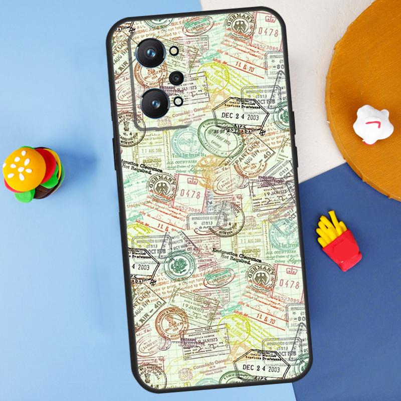 Passport Travel Stamps For Realme GT 6 6T 5 GT7 Pro C61 C75 C55 C51 C21Y C25S C67 C53 13 12 10 11 14 Pro Plus Case